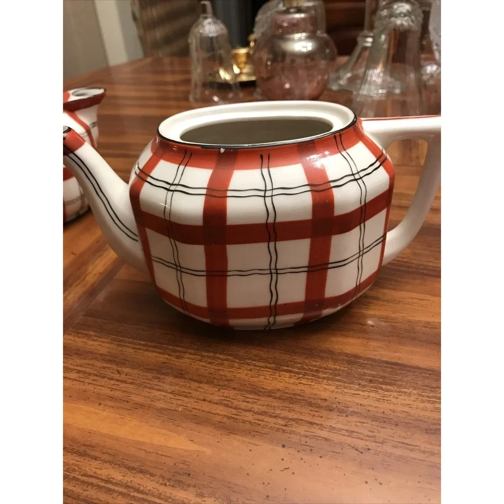 vintage‎ japanese Russet plaid teapot coffee pot